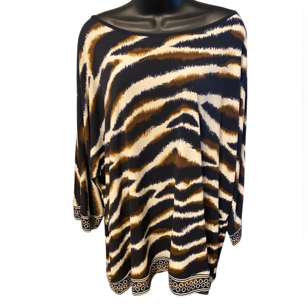 Alfred Dunner Animal Print Tunic Top- Size 1X- Boat Neck